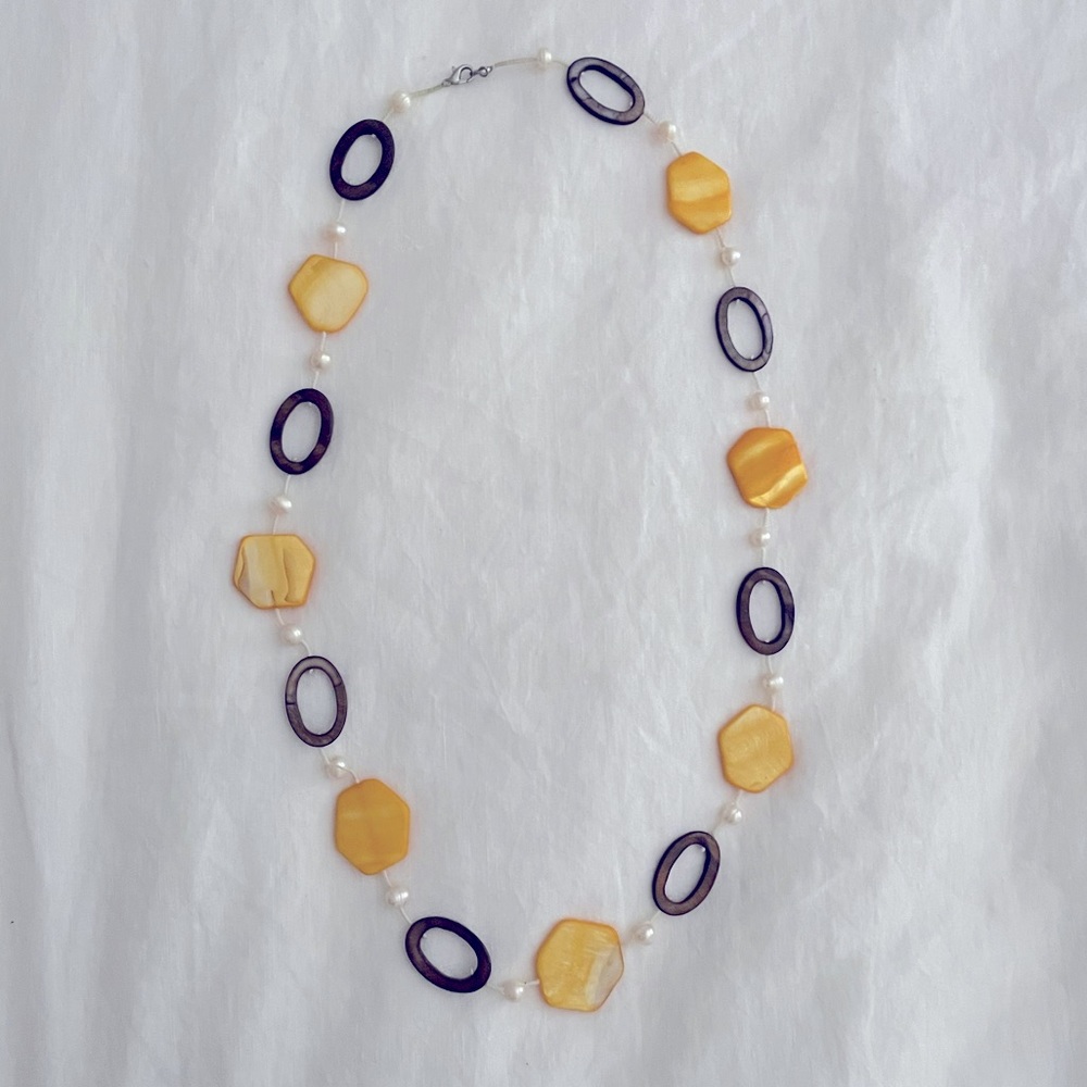 Yellow, Brown and Pearl Necklace